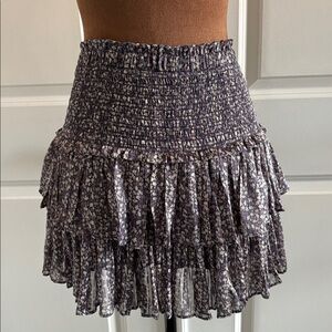 Floral Tiered Chiffon Flowy Mini Skirt - S